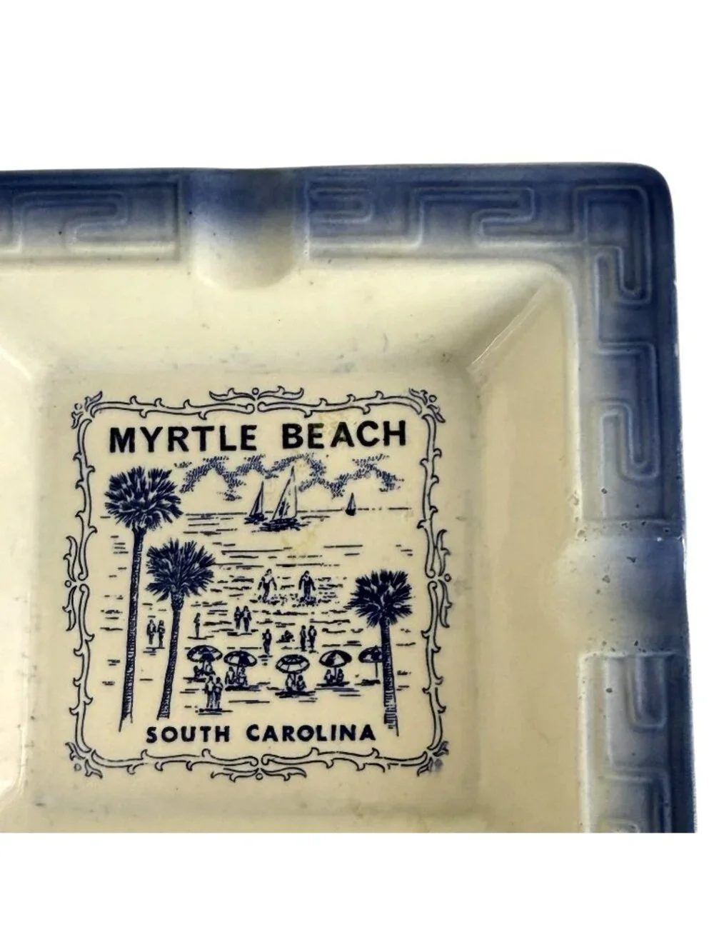 VTG Myrtle Beach‎ South Carolina Ceramic Souvenir Ashtray Cigarette Cigar Blue
